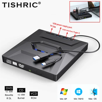 TISHRIC USB 3.0 Tipo C Slim Esterno DVD RW masterizzatore CD Masterizzatore Lettore Player Per PC Portatile Masterizzatore dvd dvd Portatil
