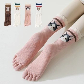 Le donne del Fumetto Dot Silicone Cinque Dita di Yoga Crew Socks coreano in Giappone in Cotone antiscivolo di Pilates Socks
