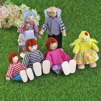 7pcs Felice Bambola Famiglia di Legno Comune di Marionette Maumet Compresi Nonni per i Bambini il Divertimento di gioco di Ruolo