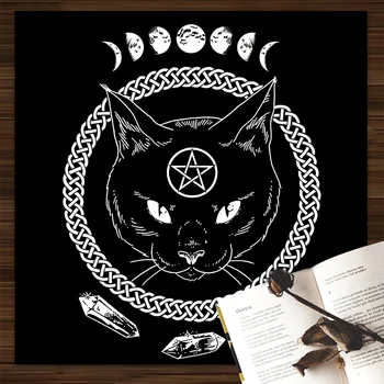 Sole stregoneria gatto nero di biglietto di tarocchi tovaglia tovaglia dell'altare pagano mettere astrologia oracle carta mat camera decorazione della casa 85x85
