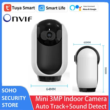 3MP 1080P Indoor Mini Tuya Alexa Google PTZ Sorveglianza di Sicurezza CCTV senza fili di WiFi di Auto-Tracking H. 264 Modalità Privata, Telecamera IP
