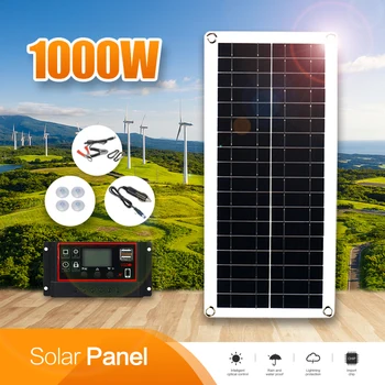 1000W Pannello Solare 12V Cella Solare 10A-100A Controller pannello Solare per il Telefono RV MP3 per Auto TAPPETINO da Campeggio Caricatore Batteria Esterna