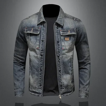 2023Fashion tutto tendenza bel personalità cerniera moto giacca di jeans cappotto da uomo bavero denim abbigliamento trend retrò