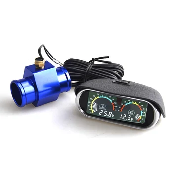 Auto LCD Temperatura dell'Acqua & Voltmetro Indicatore 2 in 1 Con Giunto Adattatore per Tubo 1/8NPT OD 26MM-40MM