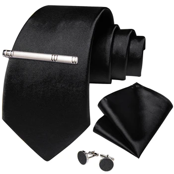 Solido nero Cravatte in Seta per gli Uomini di Moda maschile 8cm di Nozze Cravatta Set Pocket Square Gemelli Accessori Regalo all'Ingrosso