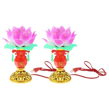 2 Pezzi LED Lotus Buddista Lampada Buddismo Fede Suppy Buddismo Preghiera Luci