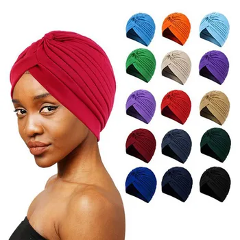 Nuovo Annodato Increspature Turbante Donna Soft Velo Casual, Streetwear Femminile Musulmano Hijab Indiano Cappelli Cancro Chemio Cap Turbante