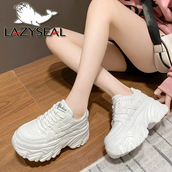 Le donne di 7,5 cm di Tacco Piattaforma Zeppa Scarpe lacci Classici Suola Sneaker Bianco Scarpe Casual Confortevole, Breve Peluche Stivale Invernale