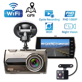 Dash Cam Full HD 1080P dell'Automobile DVR di WiFi Telecamera Posteriore Specchio Video Registratore Scatola Nera Dashcam Parcheggio GPS del Monitor di Visione Notturna