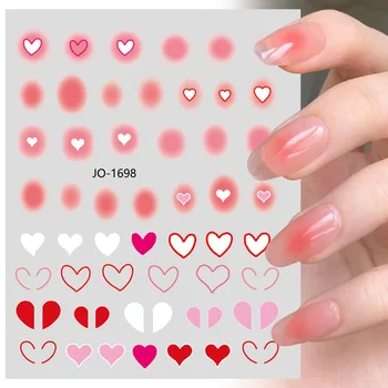 Blush rosa Adesivi Per Unghie Cuore Amore Carino 3D Autoadesivo del Chiodo Manicure Acqua Cursori Rosso Traslucido Decorazione di Arte del Chiodo