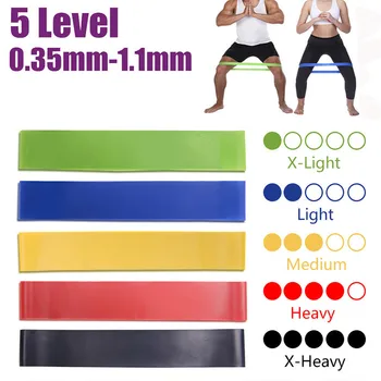5 Colori Yoga Resistenza Bande di Gomma Piscina all'Aperto, Attrezzature per il Fitness 0,35 mm-1.1 mm Pilates Sport Allenamento Elastici
