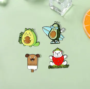Frutta Smalto Pin Personalizzato Cane ghiacciolo Avocado Gatto uva ursina Spille Borsa spilla Cartoon Badge Regalo Gioielli per Bambini Amici
