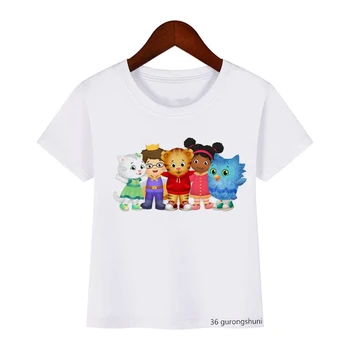 Moda per Bambini Tshirt Carino Daniel Tiger Quartiere Cartoon Ragazzo T-Shirt Estate Harajuku Girls T-Shirt Bianca Top
