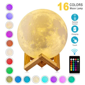 ZK20 Notte Luce LED 3D, Stampa Moon Lampada a 16 Colori Ricaricabile Cambiare Luce Telecomando Touch LED luce di luna regalo