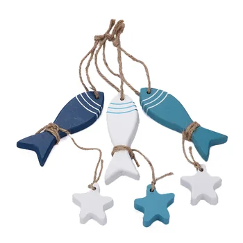 Mediterraneo stelle marine di Pesce in stile Nautico appendere piccoli adornano l'Artigianato in Legno di Pesce/decorati marine pendente Decorazione della Casa