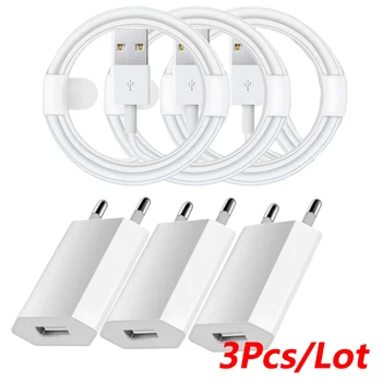 3Pcs/Lot USB Cavo di Ricarica UE Caricabatterie da Muro Per iPhone 11 12 13 Pro MAX 5 5S SE 2020 7 8 6 6S Plus X XR XS MAX di Sincronizzazione dei Dati di Cavo di