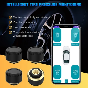 Bluetooth-compatibile 5.0 Pneumatici Auto Sensori di Pressione TPMS Smart Alarm Pneumatici Strumenti di Monitoraggio 2/4 Sensori per lOS Android