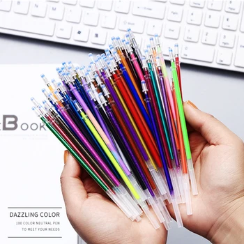 100pcs/bag 0,7 mm Multicolore Gel Penna Ricariche Set Sostituibile Colorato Flash Glitter Penna Ricariche Per la Scrittura di fai da te Pittura Graffiti