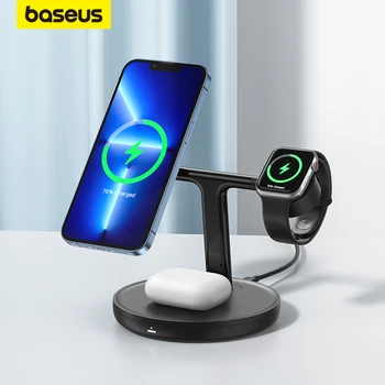 Baseus 3 in 1 20W Magnetico Caricabatterie Wireless Stand Per iPhone 12 13 14 Caricabatterie Dock Station per Airpods Pro Caricabatterie Wireless
