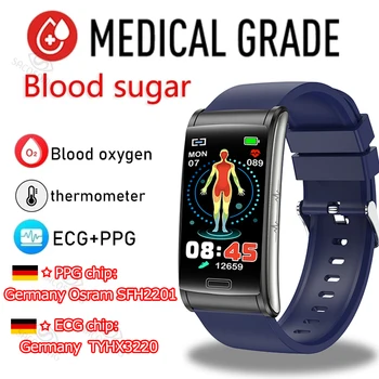ECGPPG Indolore, Non invasivo di Zucchero nel Sangue Smart Watch Uomini il Trattamento Laser per la Salute della Pressione Arteriosa Sport Smartwatch Glucometer Guarda