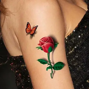 3D Temporanea Rimovibile Impermeabile Colorato di Arte del Corpo Farfalla Fiore Autoadesivo del Tatuaggio della Farfalla 3D Rosa Fiore per le Donne del Corpo