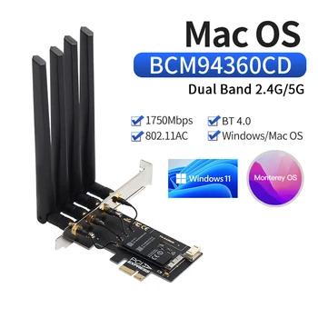 Dual band BCM94360CD Hackintosh PC 1750Mbps WiFi Bluetooth 4.0 PCI-E Adapter for MacOS Airdrop Handoff Continuità FV-T919 Wifi