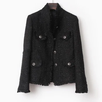 Nero tweed delle donne giacca primavera / autunno / winterwomen giacca cappotto cappotto classico classico giacca donna