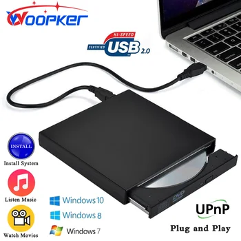 Woopker Esterno USB 2.0 Lettore DVD, Unità CD Mp3 Musica Film Lettore Portatile per Windows 7/ 8/ 10 Laptop, Desktop PC Computer