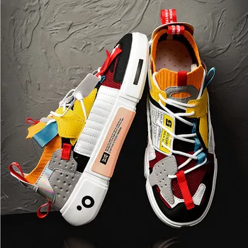 La moda di Design Colorato Cuciture Piattaforma Casual Sneaker per Uomo Unisex scarpe da ginnastica in Mesh Traspirante Calzino Uomo Formatori Scarpe Casual