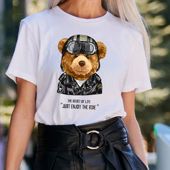 BLINGPAW Minimalista Donne Grafica T-shirt Teddy Bear Top a manica Corta Tees O-Neck Casual Taglia Grande 100% Cotone