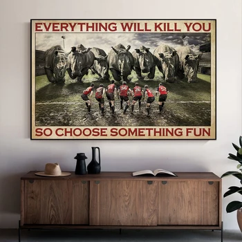 Ispirazione Preventivo Tela Rugby Rhino Divertente Poster e Stampe d'Arte alle pareti Foto per Soggiorno Decorazioni per la Casa Senza Cornice