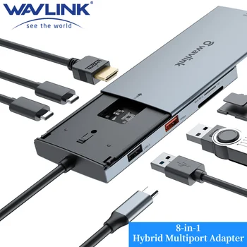 Wavlink Multifunzionale USB-C Hub con M. 2 NVMe/SSD SATA Enclosure 8-in-1 Ibrido di Tipo C, Scheda Multiporta per Windows, Mac OS