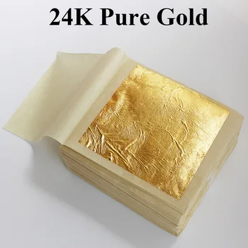 100PCS 24K Foglia d'Oro Commestibile Lamina d'Oro Fogli per Alimentare la Decorazione della Torta Arti Mestieri di Carta Casa Reale Doratura in foglia Oro