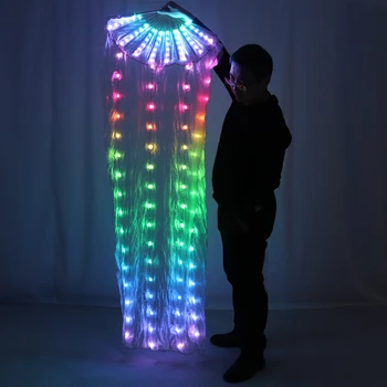 Nuova Danza del Ventre LED ventaglio di Seta Velo Colorato oggetti di Scena di Prestazioni Accessori LED Luce rosso Rainbow ventaglio di Seta Veli