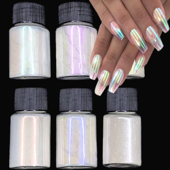 10G/Jar Sirena Glitter Chrome Polvere in Bottiglia Olografico Aurora Pigmento in Polvere 2023 del fai da te Bianco Perla Sfregamento Manicure Polvere