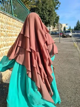 Lungo Khimar Ramdan Musulmana Eid Lungo Hijab Headcarf Donne 3 Strati Jilbab Jubha Abbigliamento Islamico Hijabs Musulman Preghiera Indumento