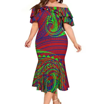 Blu Isola del Pacifico, Arte Moda femminile, Fishtail Abiti Micronesia Doppia Design Scialle Off Spalla Mermaid Dress all'Ingrosso