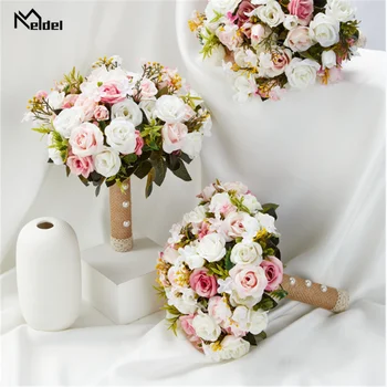 Rosa Bouquet Da Sposa Sposa Damigella D'Onore Di Partecipazione Fiori Nastro Di Seta Rose Fiore Artificiale Mariage Bouquet Da Sposa Accessori
