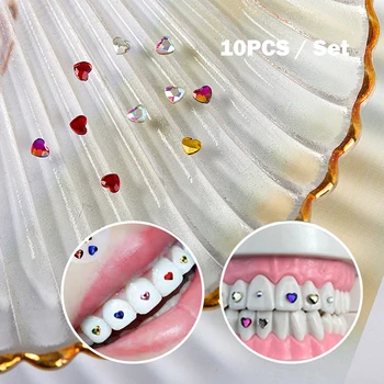 10Pcs 3mm Denti Gemme di Cristallo di Diamante Ornamento a Forme di Cuore di Colore dei Denti Gioielli Protesi Denti in Acrilico Decorazione