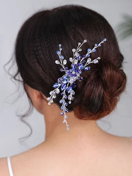 Di boemia Capelli pettine Blu Acconciature di Cristallo Fascinators Spiaggia di nozze Copricapo Elegante Copricapo accessori per capelli per le donne il matrimonio