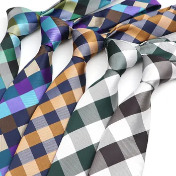 Moda Cravatte Classico Uomo Plaid Giallo Viola Nero Abito da Legami Jacquard Tessuto Poliestere Uomini Solid Cravatta A Pois Collo Cravatta