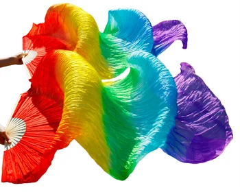 2018 in vendita a Caldo le donne reali 100% seta di danza del ventre fan veils di danza del ventre fan di colore dell'arcobaleno (2pcs)