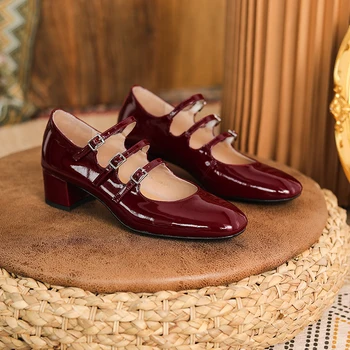 2022 new Donna pompe di Pelle Naturale, 22-24.5 cm di Mucca brevetto tomaia in pelle punta quadrata scarpe modello Mary Jane in pelle pieno scarpe