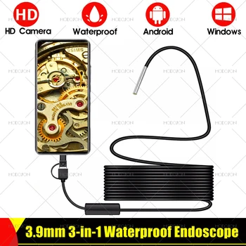 3.9 mm HD Endoscopio Fotocamera OTG USB Type-C Auto Fogna Tubo di Scarico Ambito Ispezione Periscopio Serpente Endoscopia Flessibile Per PC Android