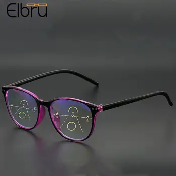 Elbru Multifocale Progressiva Anti-Luce blu Occhiali da Lettura di Donne e di Uomini Round Bifocali Presbiti Occhiali Occhiali Laurea +1+4