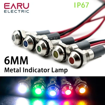 1PC IP67 6mm LED Impermeabile in Metallo Spia Spia Con Fili 5V 12V 24V 220V Rosso/Giallo/Blu/Verde/Bianco, Bottone in Metallo