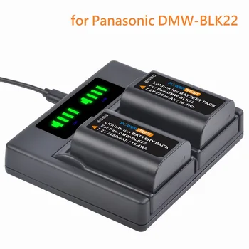 Batteria di ricambio / Dual Bay Caricabatteria per Panasonic DMW-BLK22 e Lumix DC-S5, GH6, GH5 II, DC-S5KK Fotocamere Digitali