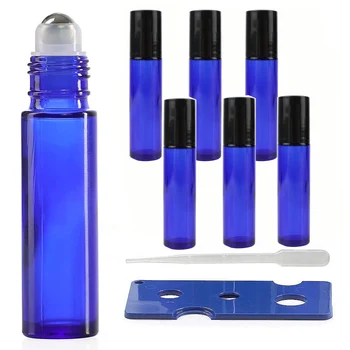 6Pack 10 ml di Vetro Bottiglie Roll-on Blu con Rullo in Acciaio Inox Palle per Oli Essenziali Colonie & Profumi