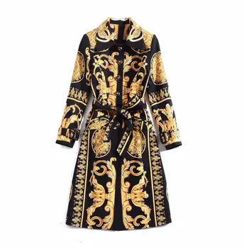 Europei e Americani delle donne 2019 abbigliamento invernale nuova manica Lunga Belle pulsante stampa d'epoca Trench coat