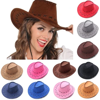 Western Cowboy Cappello a Tesa Larga Cowgirl Hat Camoscio Jazz Hat per Genitore-bambino Campeggio